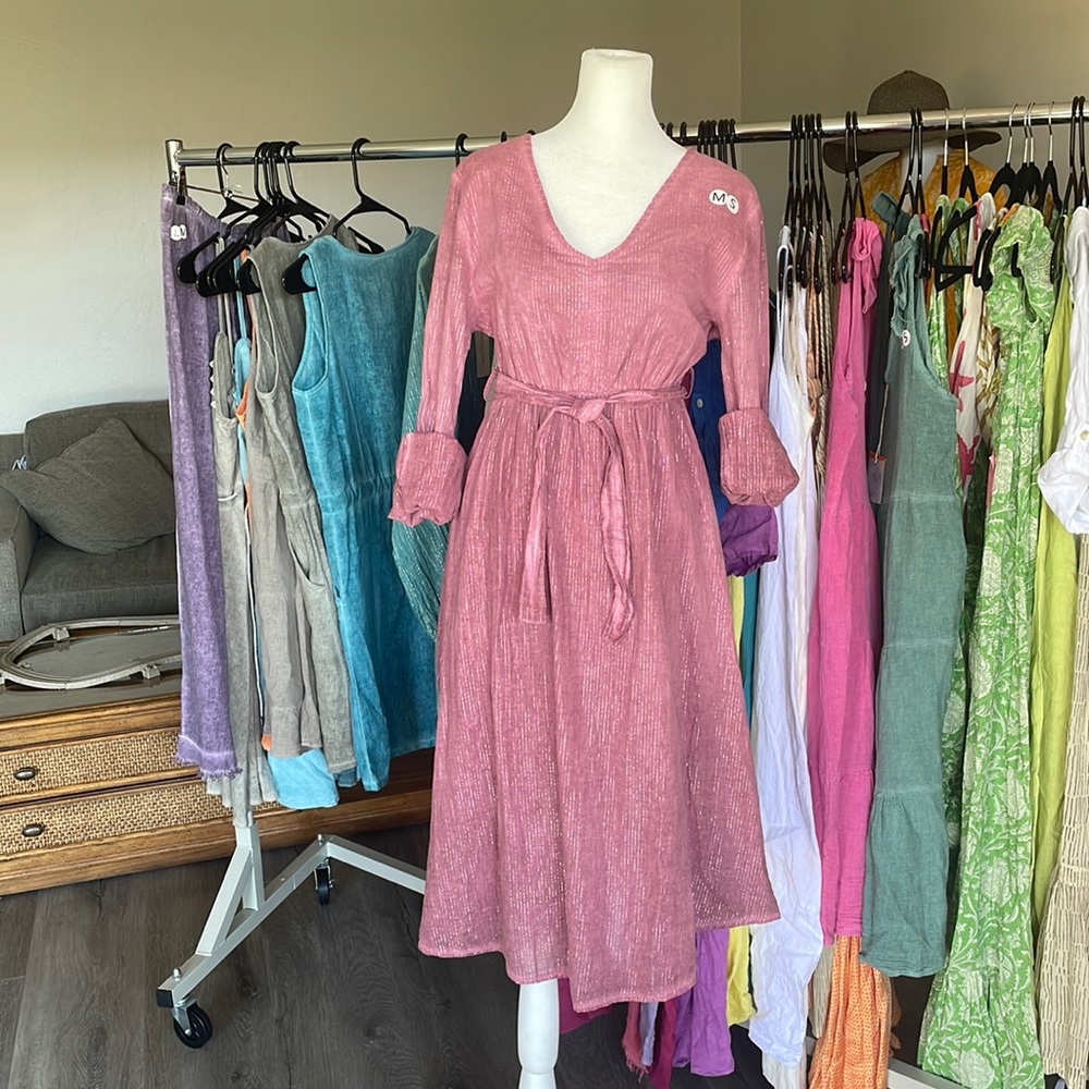 Day and Night Cotton Dress with Metal Straps. Made in Italy. Below the knees.